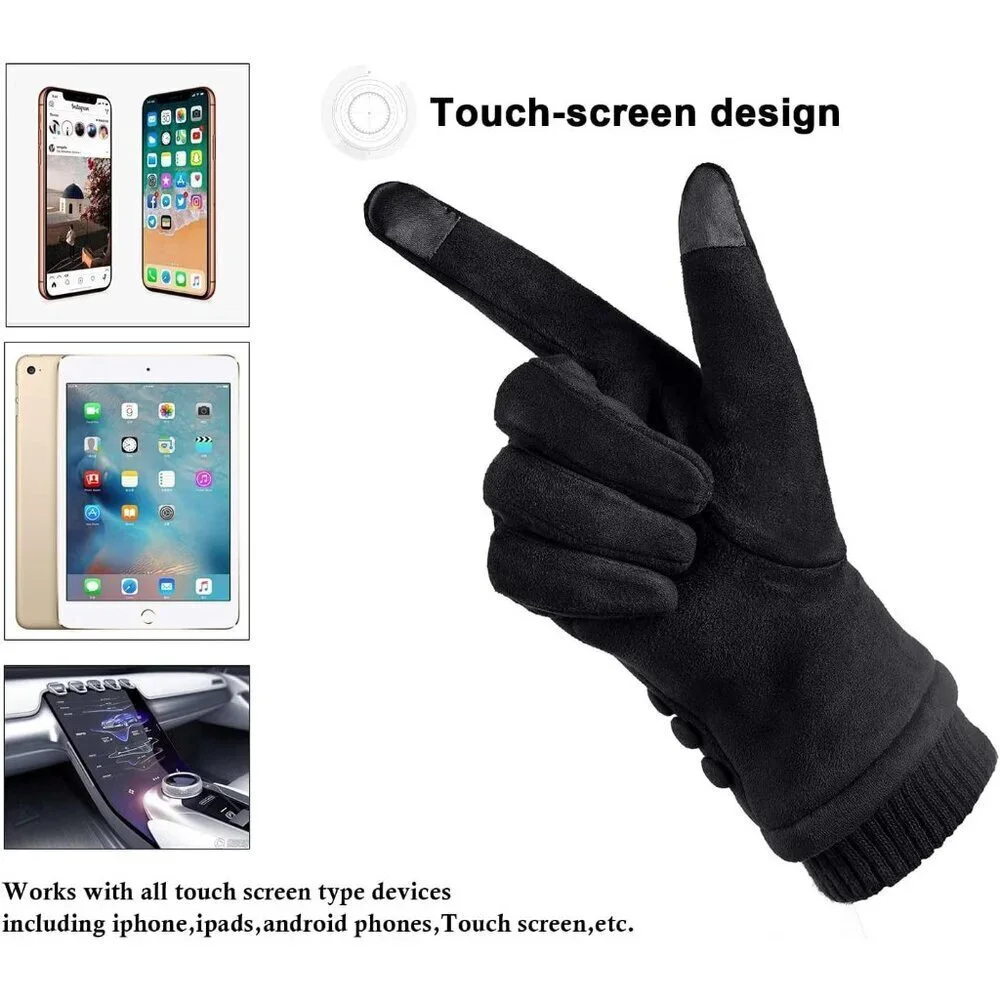 Women's Touch Screen Gloves Fleece Lined Wool Winter Gloves Black Medium